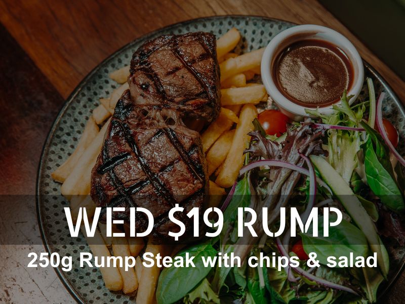 250g rump steak special at the rocklea hotel